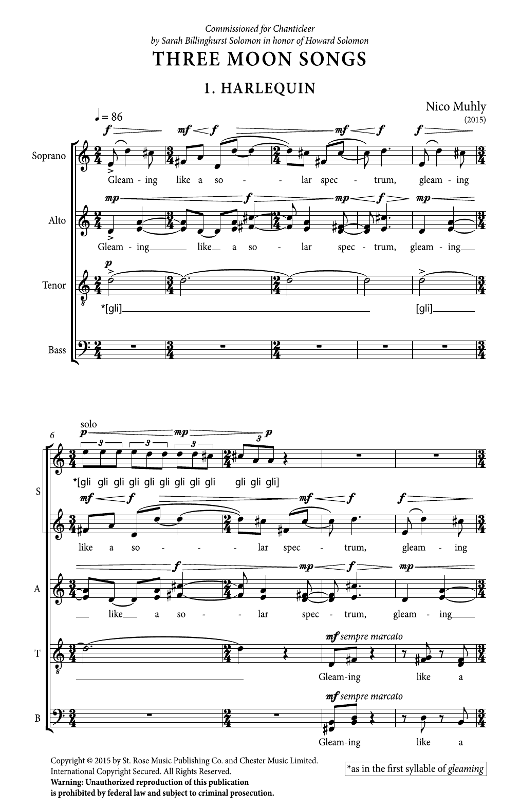 Nico Muhly Three Moon Songs sheet music notes and chords. Download Printable PDF.