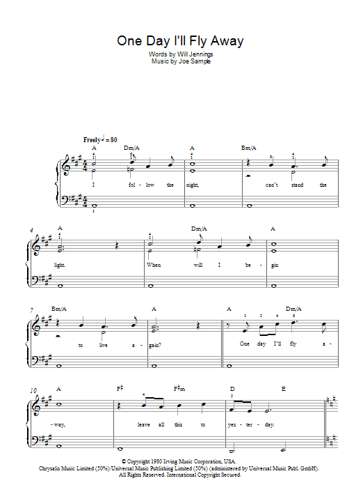 Nicole Kidman One Day I'll Fly Away (from Moulin Rouge) sheet music notes and chords. Download Printable PDF.