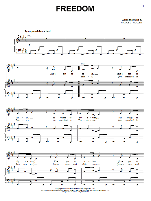 Nicole C. Mullen Freedom sheet music notes and chords. Download Printable PDF.