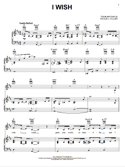 Nicole C. Mullen I Wish sheet music notes and chords. Download Printable PDF.