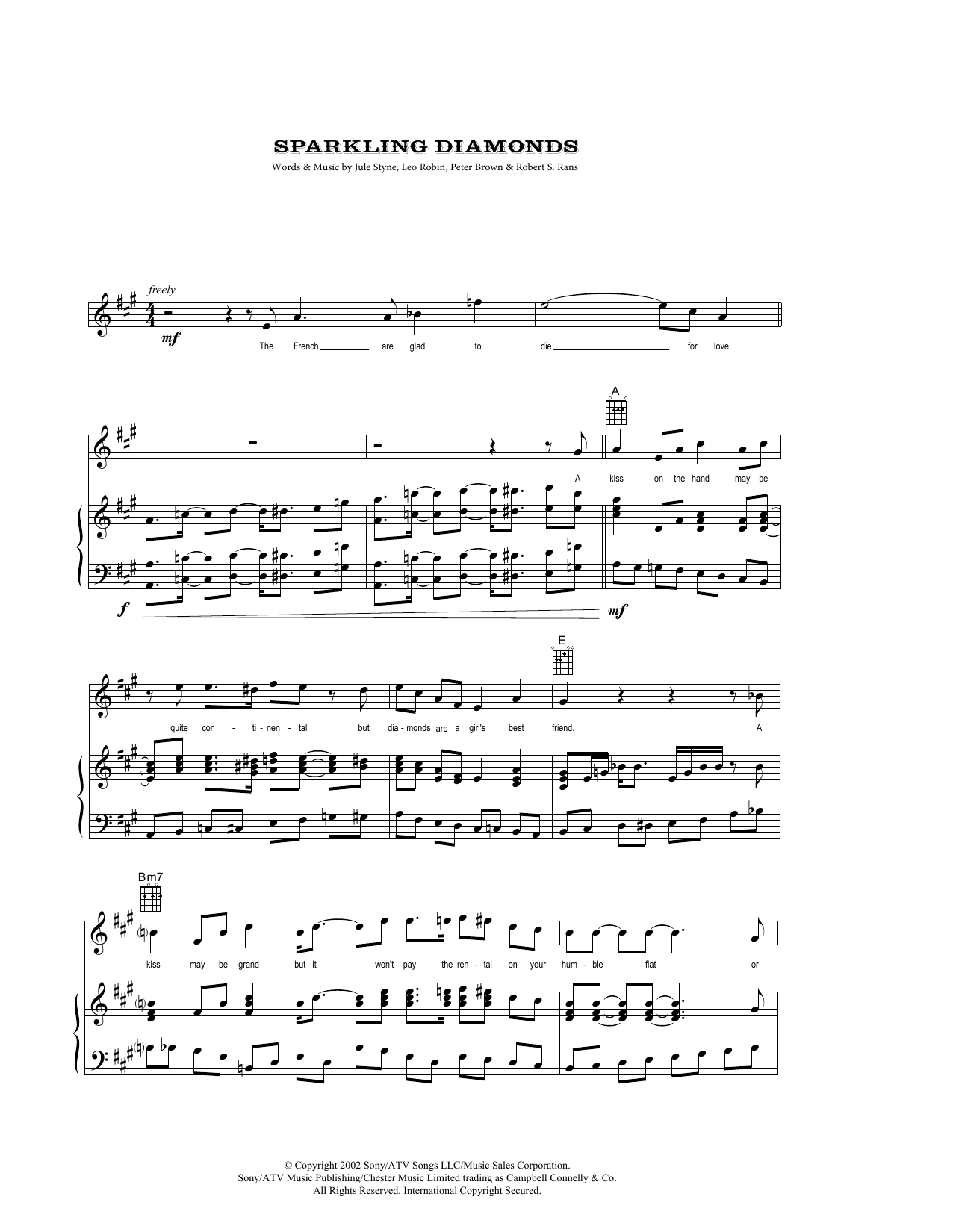 Nicole Kidman Sparkling Diamonds From Moulin Rouge Sheet Music Pdf Notes Chords Broadway Score Piano Vocal Guitar Right Hand Melody Download Printable Sku