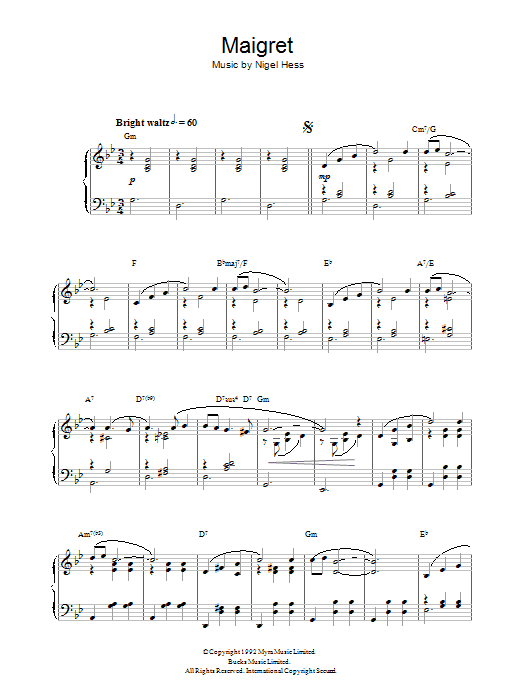 Learn to play Nigel Hess Maigret sheet music for Piano Solo in minutes. Nigel Hess Maigret sheet music notes and chords. Download Printable PDF.