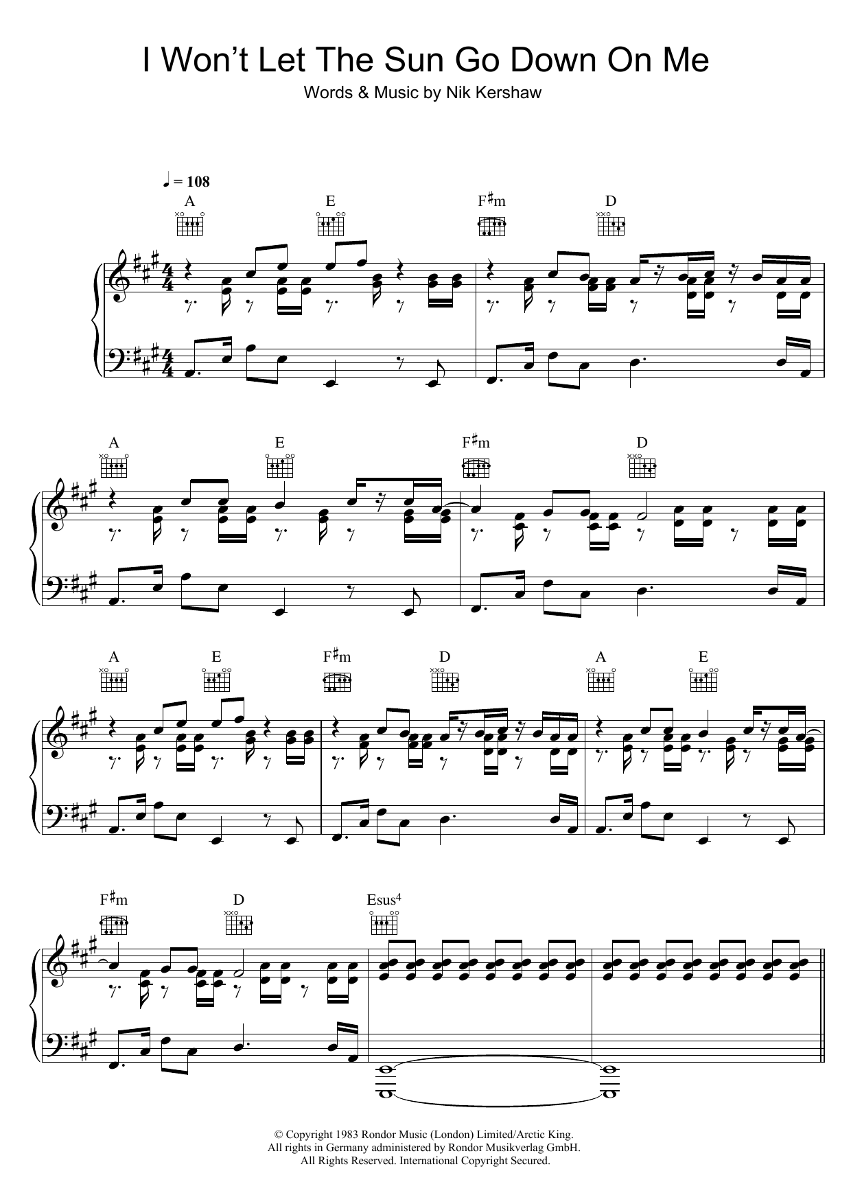 Nik Kershaw I Won't Let The Sun Go Down On Me sheet music notes and chords. Download Printable PDF.
