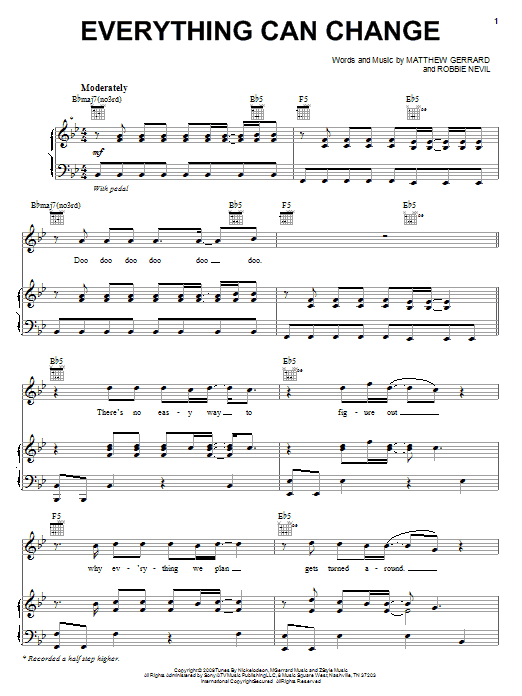 Nikko Everything Can Change (from Spectacular) sheet music notes and chords. Download Printable PDF.