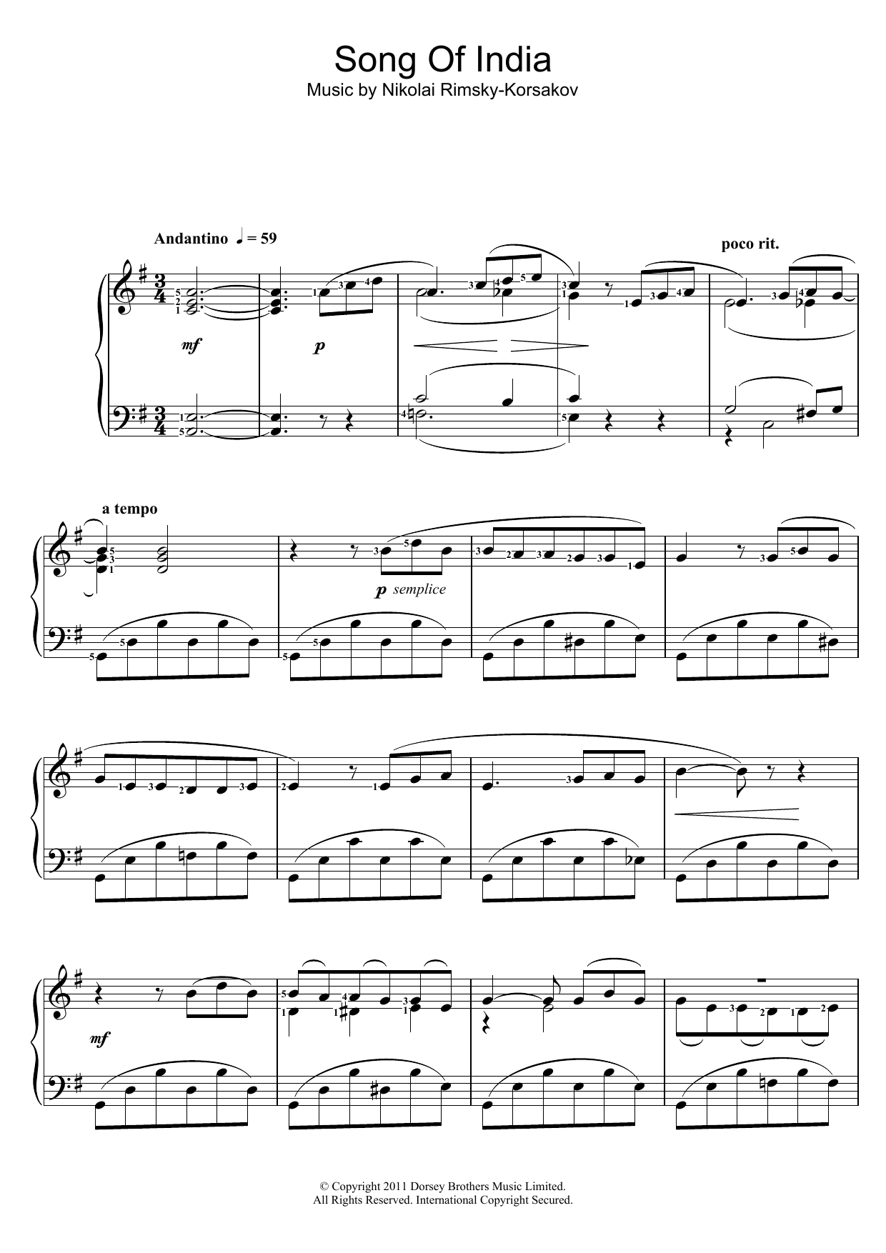 Nikolai Rimsky-Korsakov Song Of India sheet music notes and chords. Download Printable PDF.