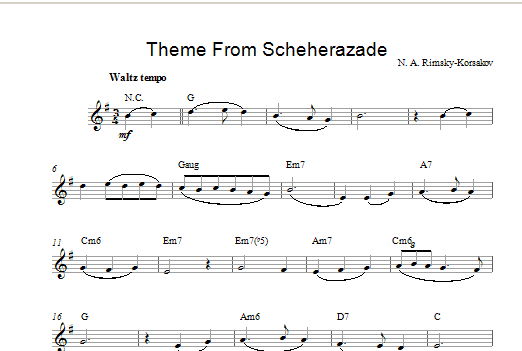 Nikolai Rimsky-Korsakov Theme from Scheherazade sheet music notes and chords. Download Printable PDF.