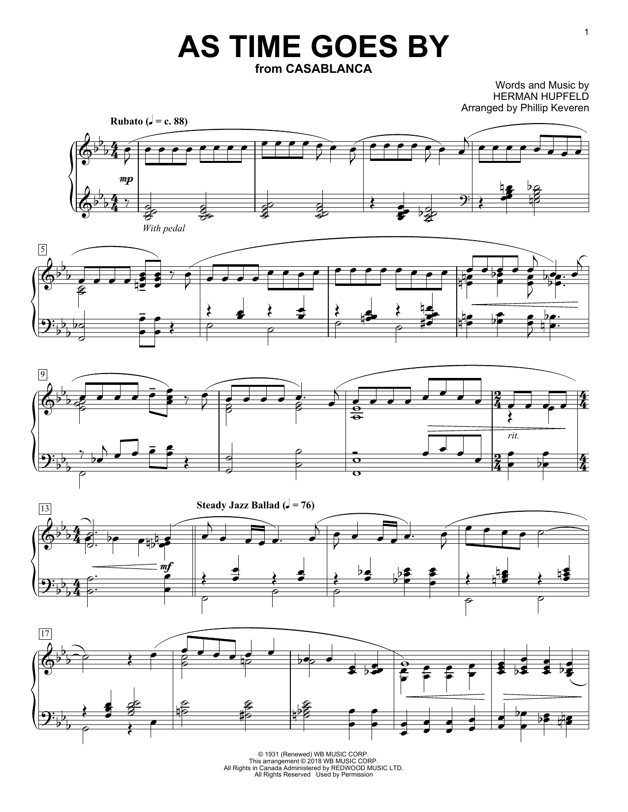 Phillip Keveren As Time Goes By sheet music notes and chords arranged for Piano Solo