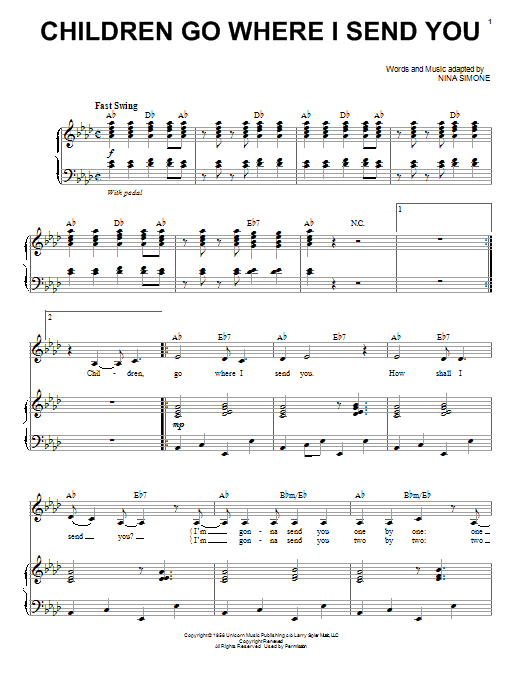 Nina simone children go where i send you sheet music for piano