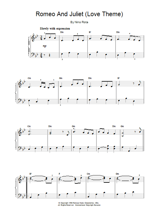 Nino Rota Romeo And Juliet (Love Theme) sheet music notes and chords. Download Printable PDF.