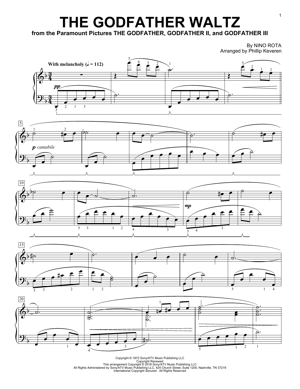 Learn to play Phillip Keveren The Godfather Waltz sheet music for Piano Solo in minutes. Price: 6.9900$ Phillip Keveren The Godfather Waltz sheet music notes and chords arranged for Piano Solo