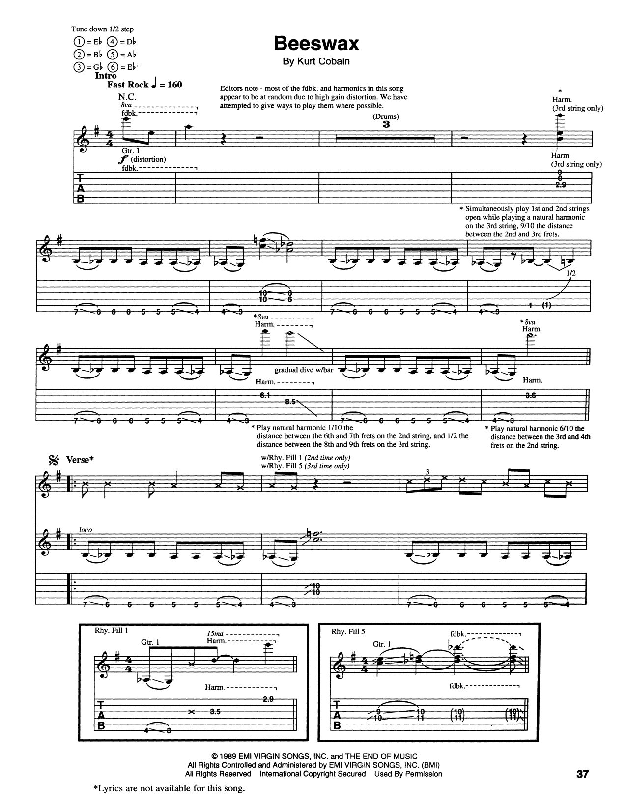 Nirvana Beeswax sheet music notes and chords. Download Printable PDF.