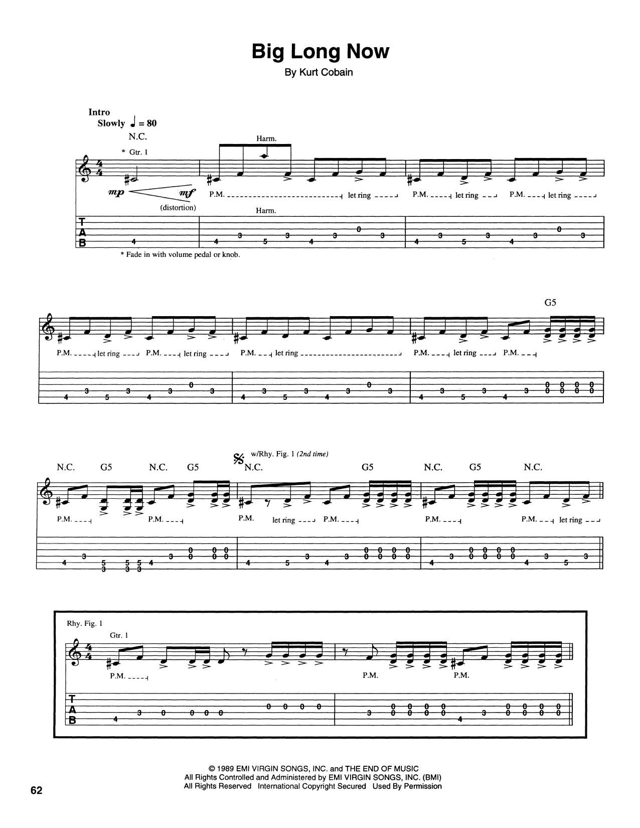 Nirvana Big Long Now sheet music notes and chords. Download Printable PDF.