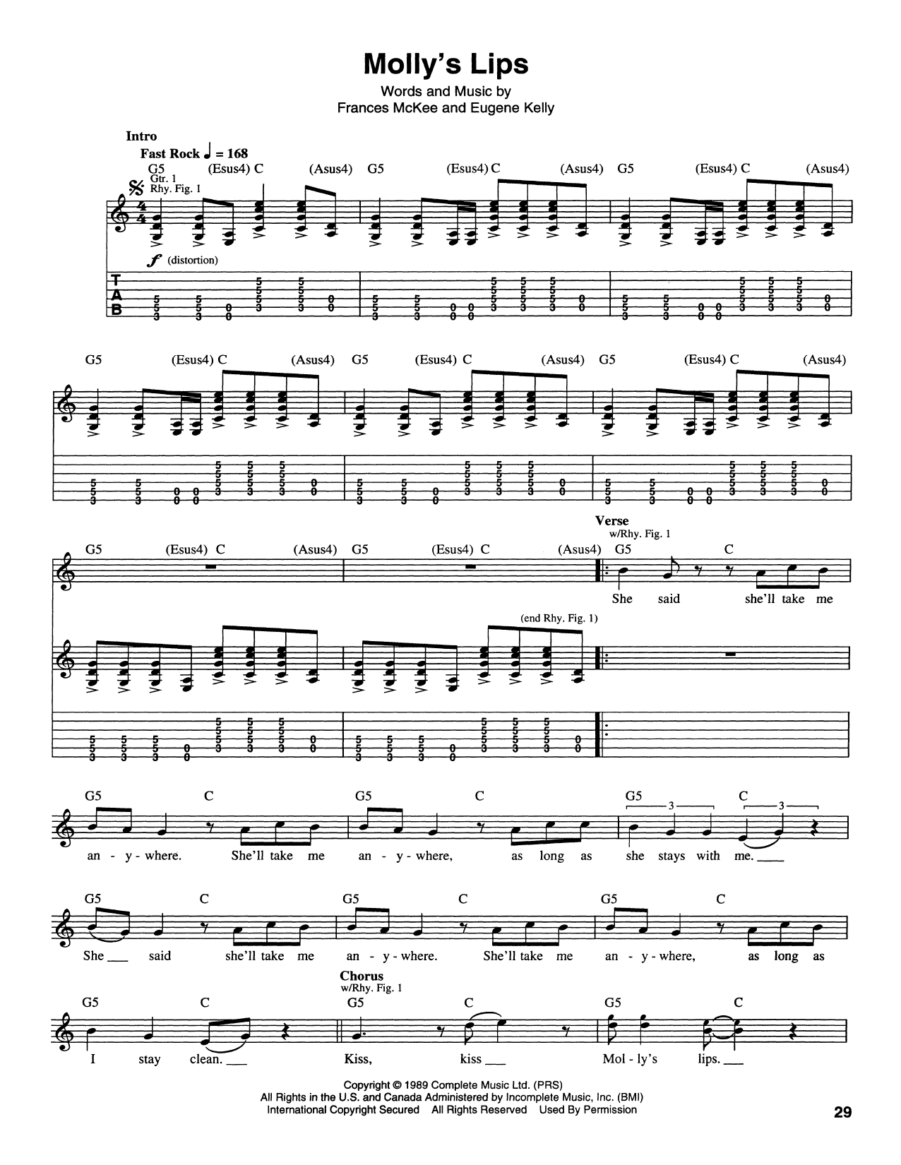 Nirvana Molly's Lips sheet music notes and chords. Download Printable PDF.