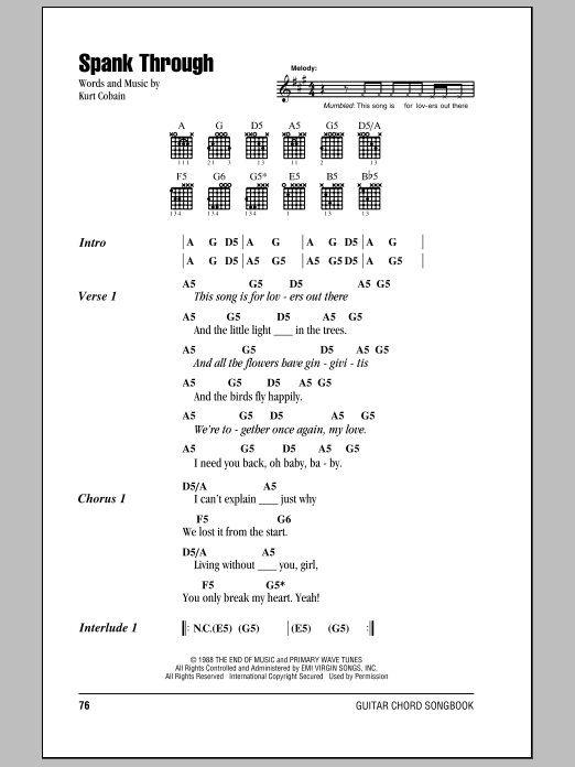 Nirvana Spank Through sheet music notes and chords. Download Printable PDF.