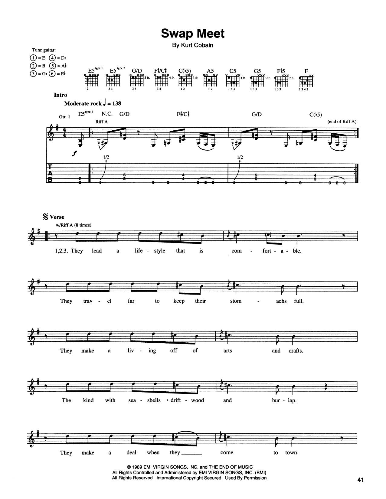 Nirvana Swap Meet sheet music notes and chords. Download Printable PDF.