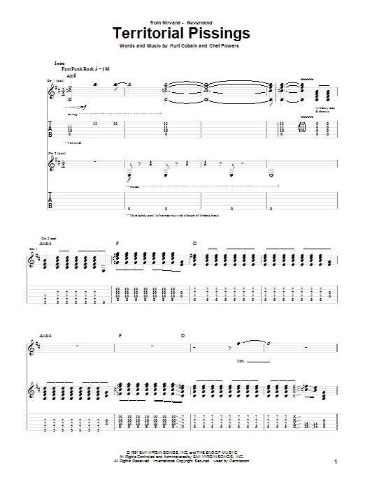 Nirvana Territorial Pissings sheet music notes and chords. Download Printable PDF.