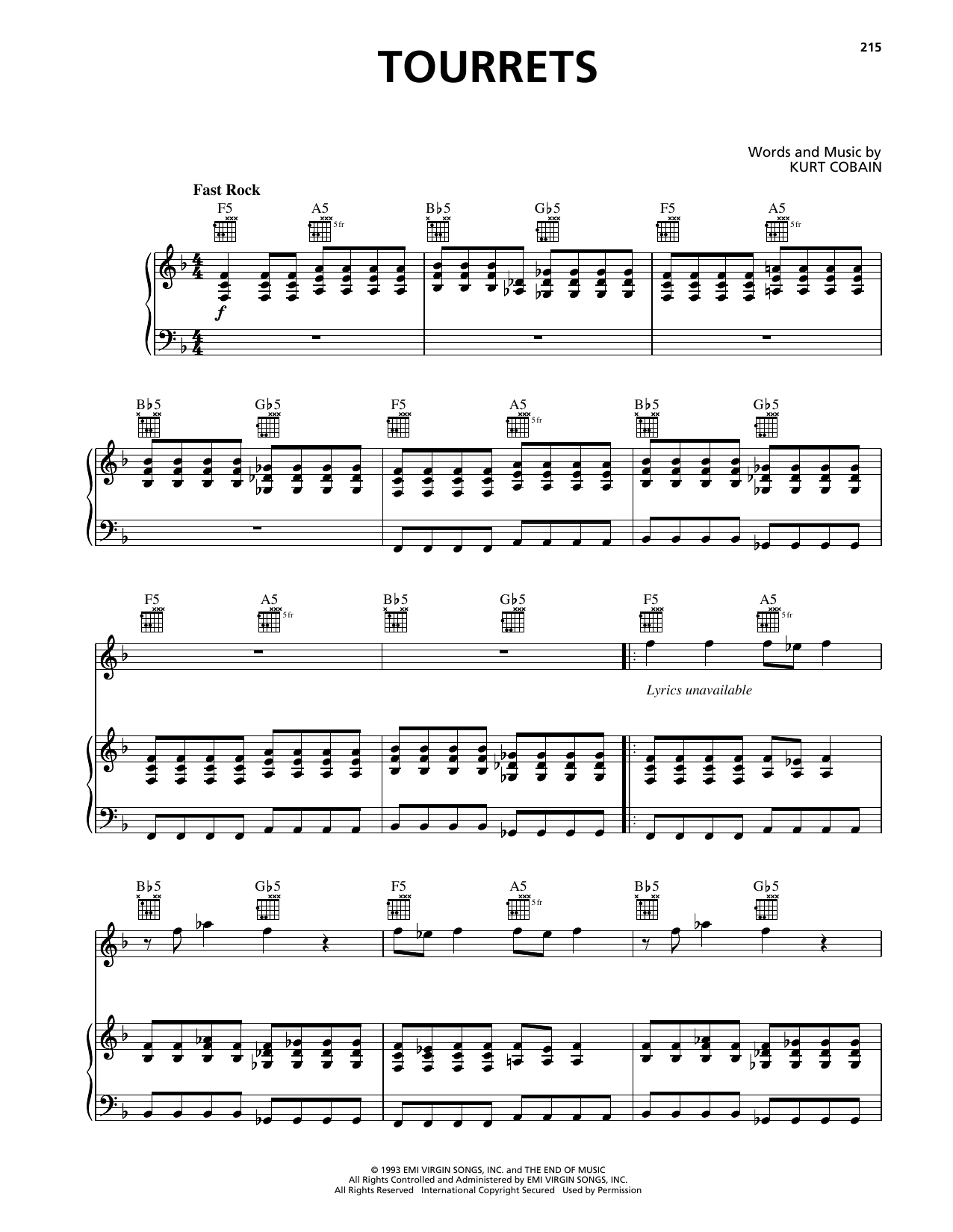 Nirvana Tourette's sheet music notes and chords. Download Printable PDF.