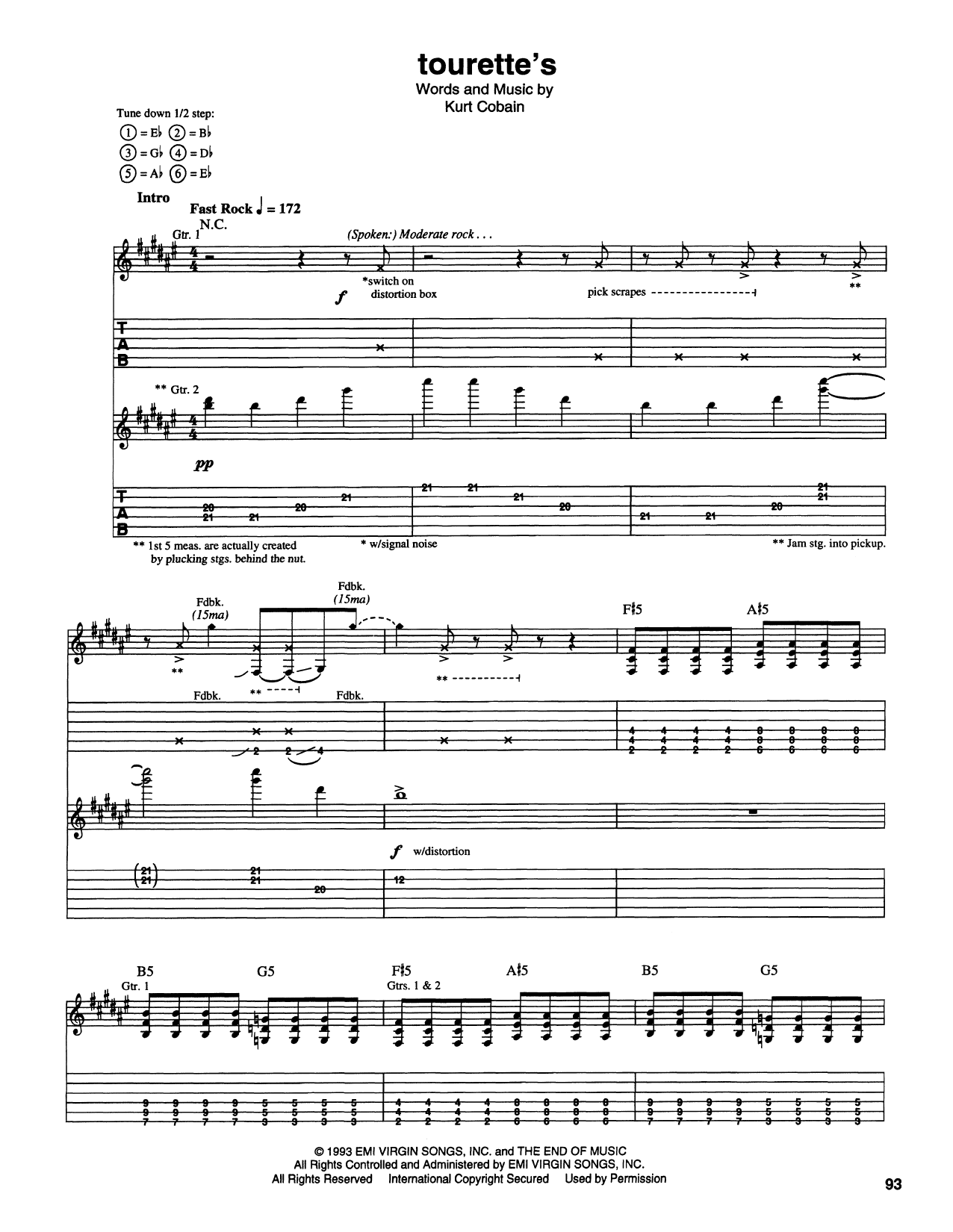 Nirvana Tourrets sheet music notes and chords. Download Printable PDF.