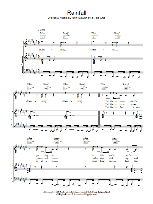 Nitin Sawhney Rainfall sheet music notes and chords. Download Printable PDF.