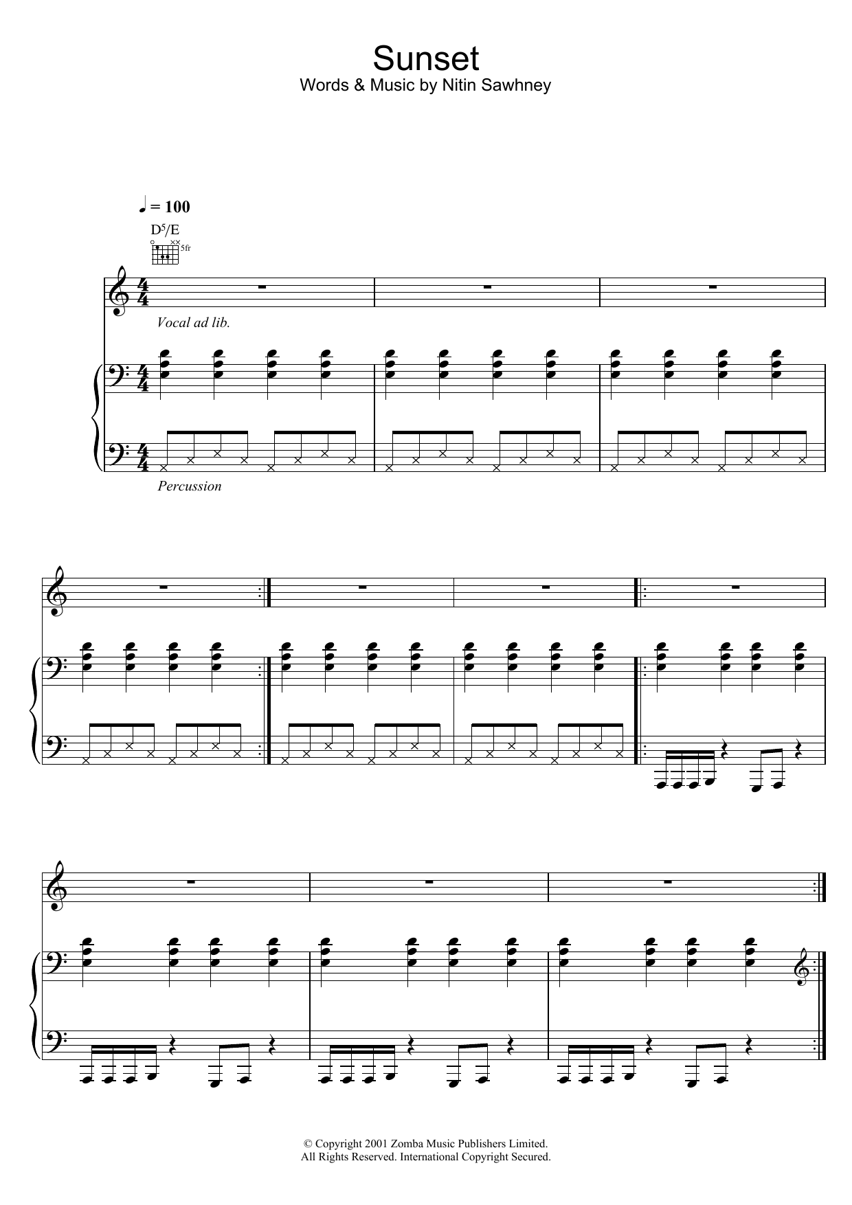 Nitin Sawhney Sunset sheet music notes and chords. Download Printable PDF.