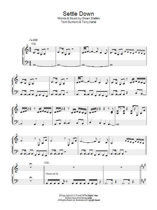 No Doubt Settle Down sheet music notes and chords. Download Printable PDF.