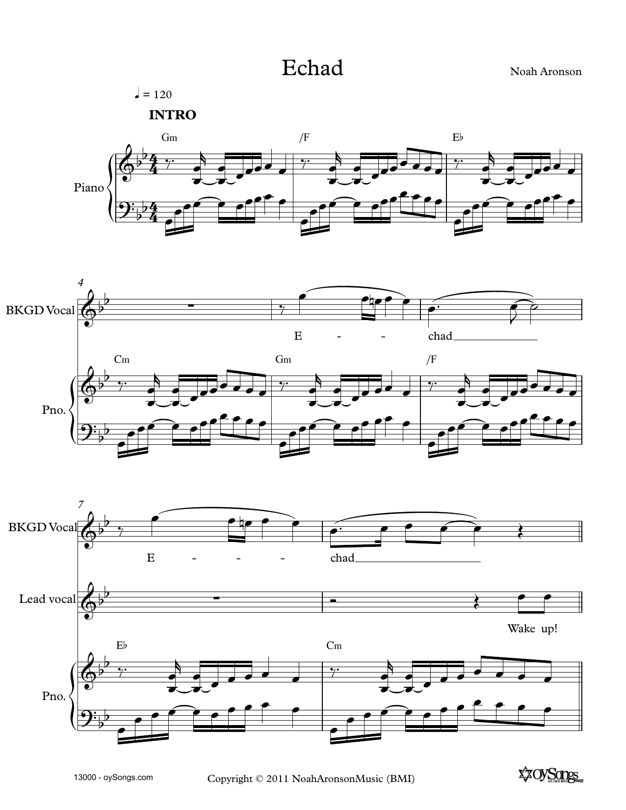 Noah Aronson Echad sheet music notes and chords. Download Printable PDF.