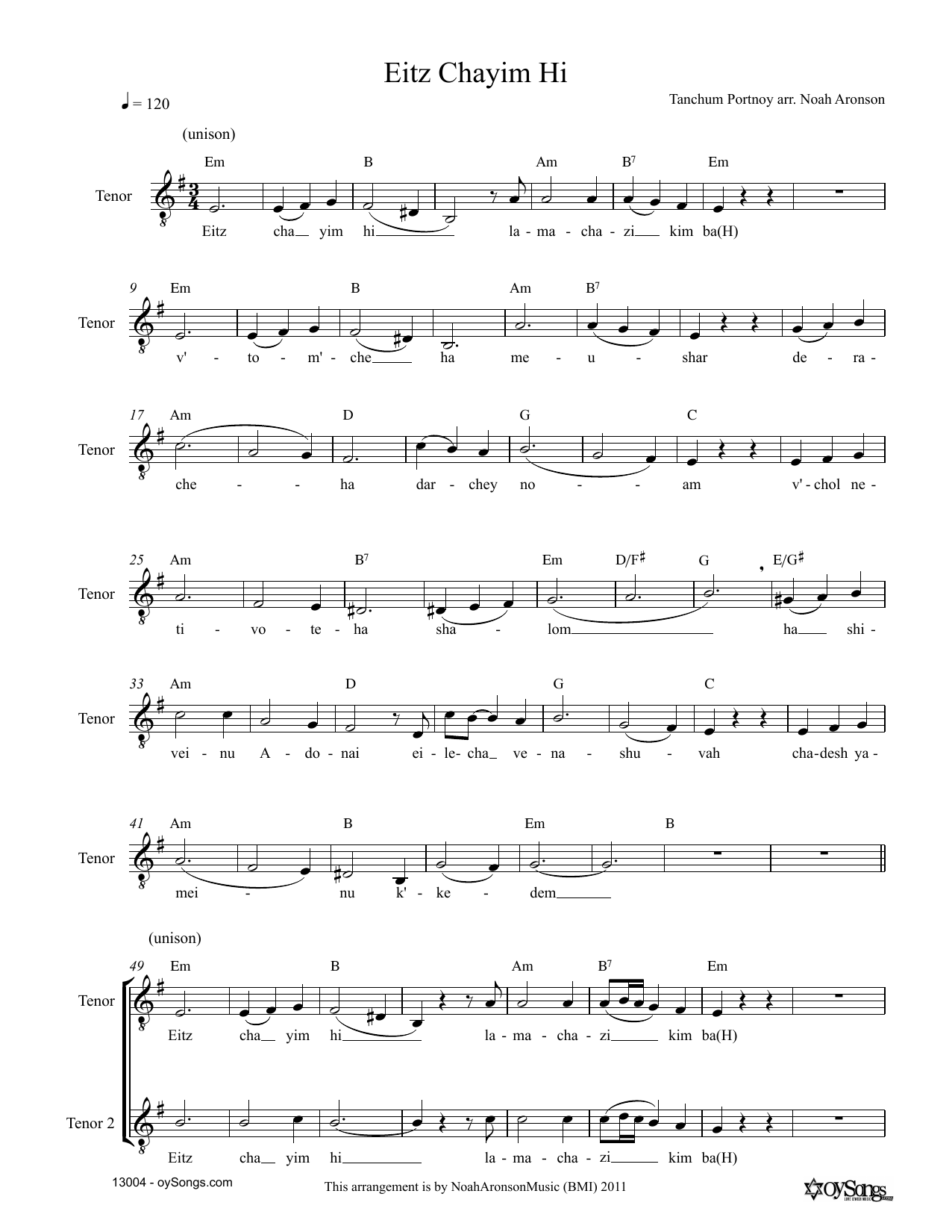 Learn to play Noah Aronson Eitz Chayim Hi sheet music for Lead Sheet / Fake Book in minutes. Price: 5.9900$ Noah Aronson Eitz Chayim Hi sheet music notes and chords arranged for Lead Sheet / Fake Book