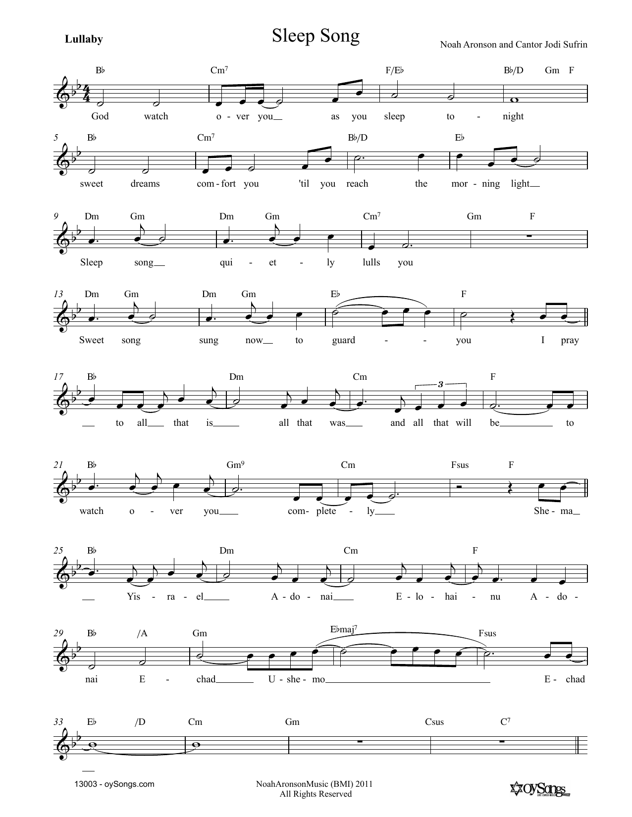 Noah Aronson Sleep Song sheet music notes and chords. Download Printable PDF.