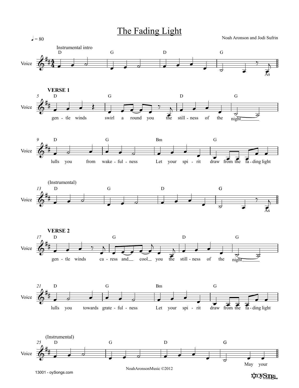 Noah Aronson The Fading Light sheet music notes and chords. Download Printable PDF.