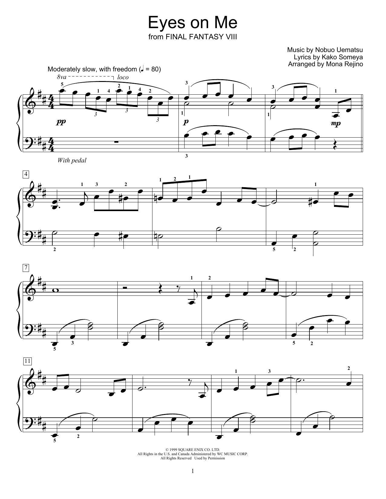 Nobuo Uematsu Eyes On Me (from Final Fantasy VIII) (arr. Mona Rejino) sheet music notes and chords. Download Printable PDF.