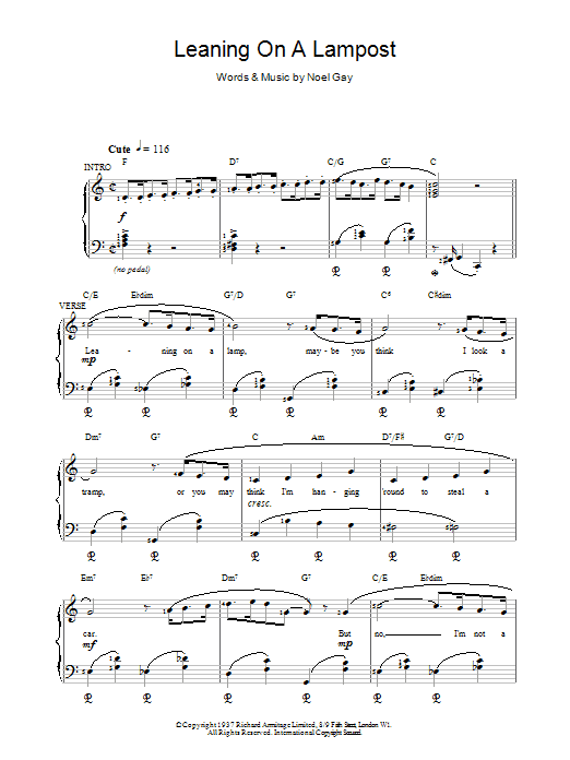 Noel Gay Leaning On A Lamp Post (from Me And My Girl) sheet music notes and chords. Download Printable PDF.