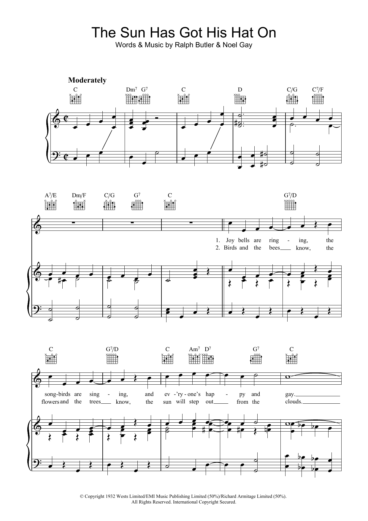 Noel Gay The Sun Has Got His Hat On sheet music notes and chords. Download Printable PDF.