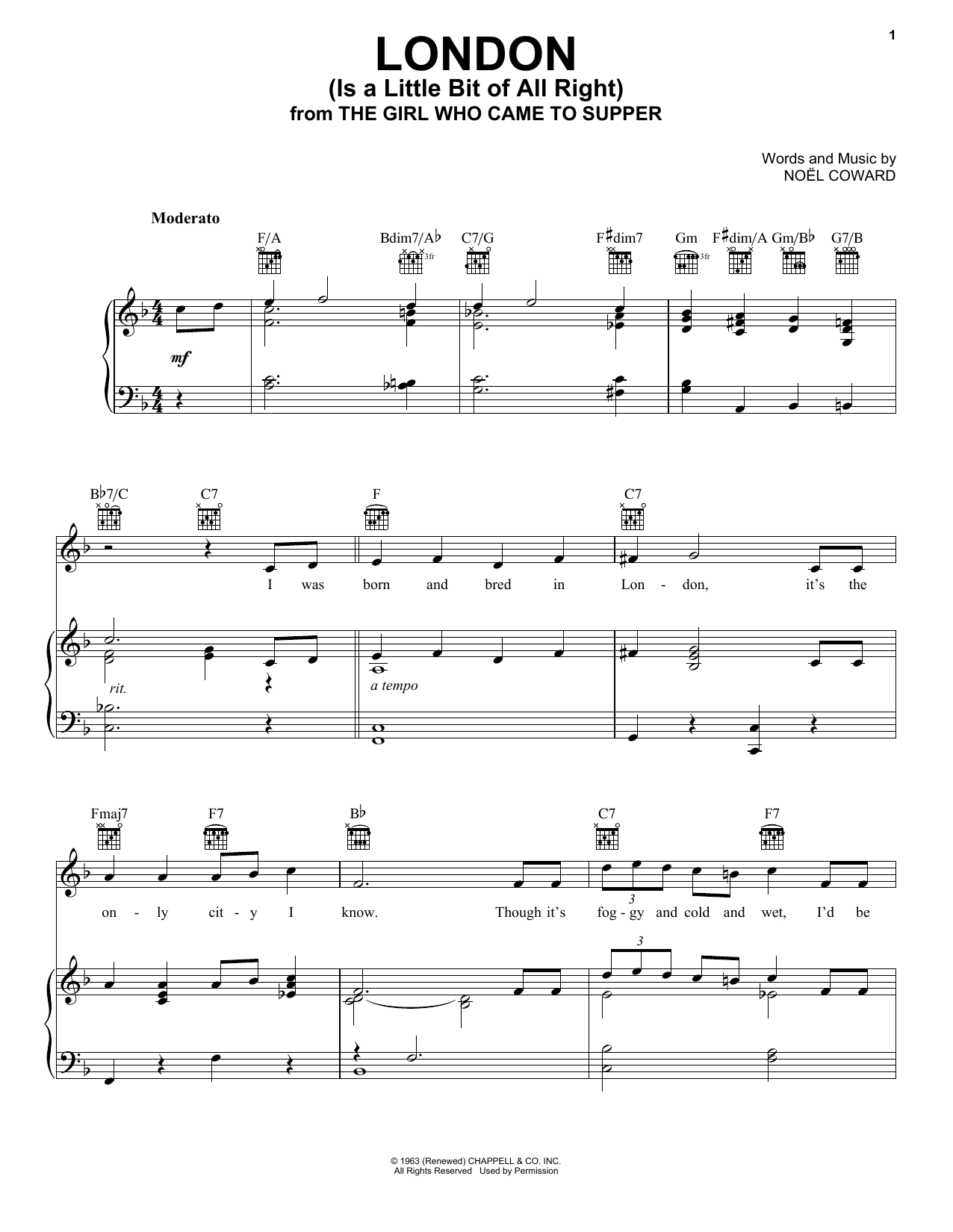 Learn to play Noel Coward London (Is A Little Bit Of All Right) sheet music for Piano, Vocal & Guitar Chords (Right-Hand Melody) in minutes. Price: 7.8900$ Noel Coward London (Is A Little Bit Of All Right) sheet music notes and chords arranged for Piano, Vocal & Guitar Chords (Right-Hand Melody)