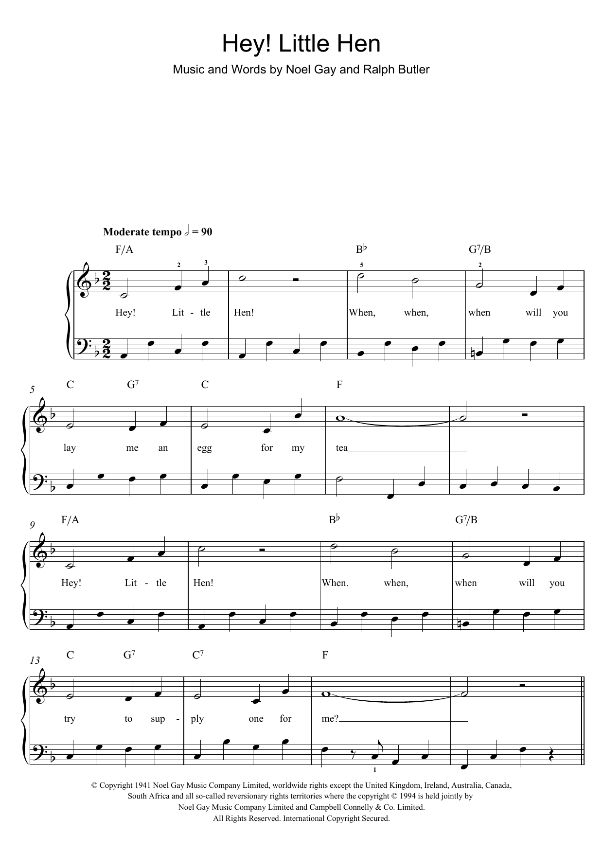 Noel Gay Hey, Little Hen sheet music notes and chords. Download Printable PDF.