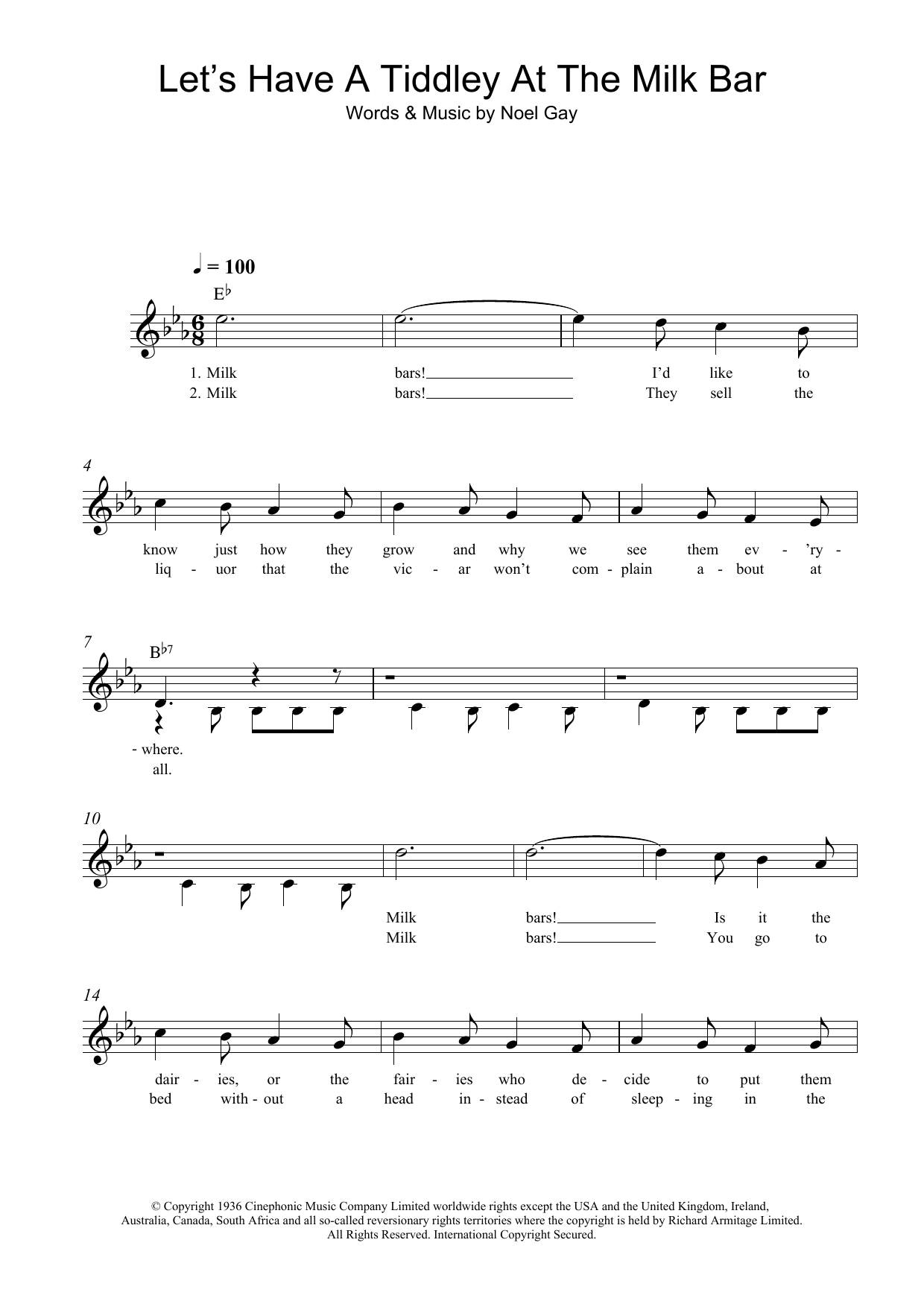 Learn to play Noel Gay Let's Have A Tiddley At The Milk Bar sheet music for Lead Sheet / Fake Book in minutes. Price: 5.9900$ Noel Gay Let's Have A Tiddley At The Milk Bar sheet music notes and chords arranged for Lead Sheet / Fake Book