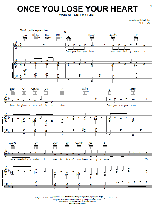 Learn to play Noel Gay Once You Lose Your Heart sheet music for Piano, Vocal & Guitar Chords (Right-Hand Melody) in minutes. Price: 6.9900$ Noel Gay Once You Lose Your Heart sheet music notes and chords arranged for Piano, Vocal & Guitar Chords (Right-Hand Melody)