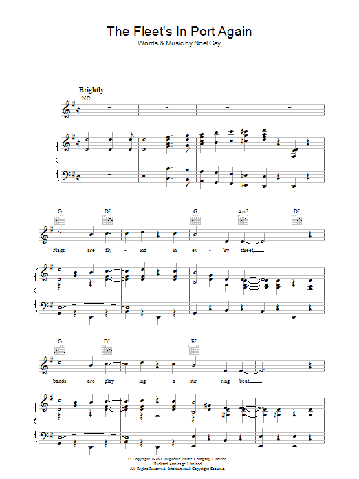 Learn to play Noel Gay The Fleet's In Port Again sheet music for Piano, Vocal & Guitar (Right-Hand Melody) in minutes. Noel Gay The Fleet's In Port Again sheet music notes and chords. Download Printable PDF.