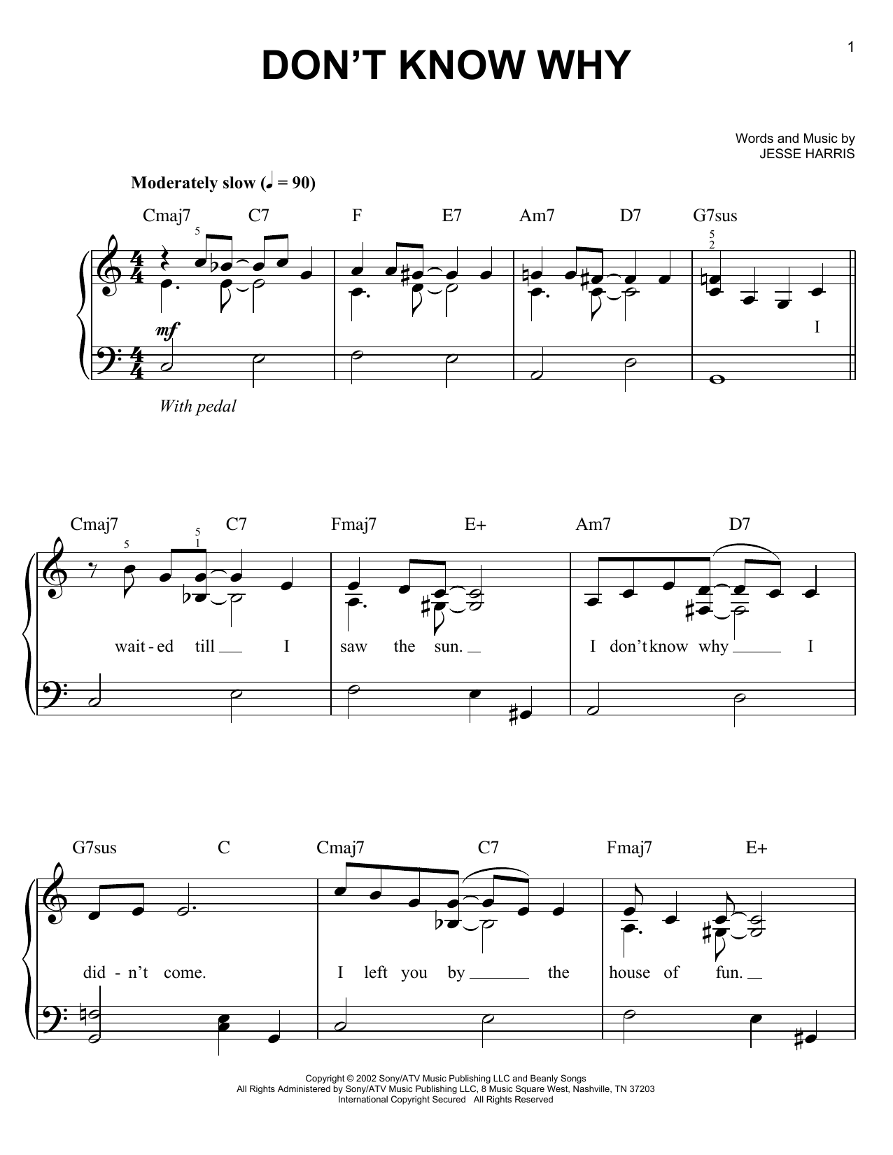 Norah Jones Don't Know Why sheet music notes and chords. Download Printable PDF.