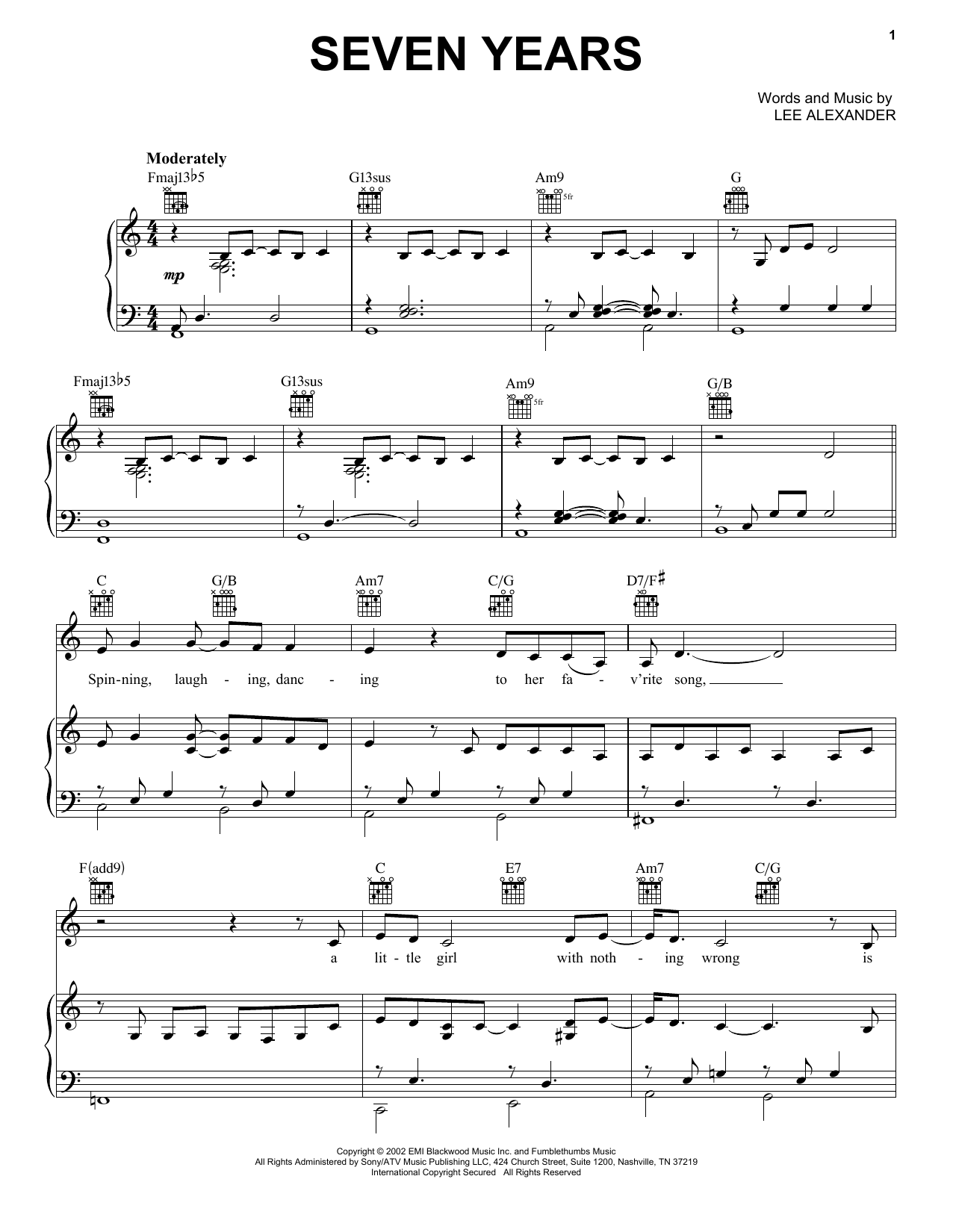 Norah Jones Seven Years sheet music notes and chords. Download Printable PDF.