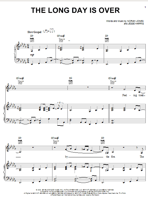 Norah Jones The Long Day Is Over sheet music notes and chords - Download Printable PDF and start playing in minutes.