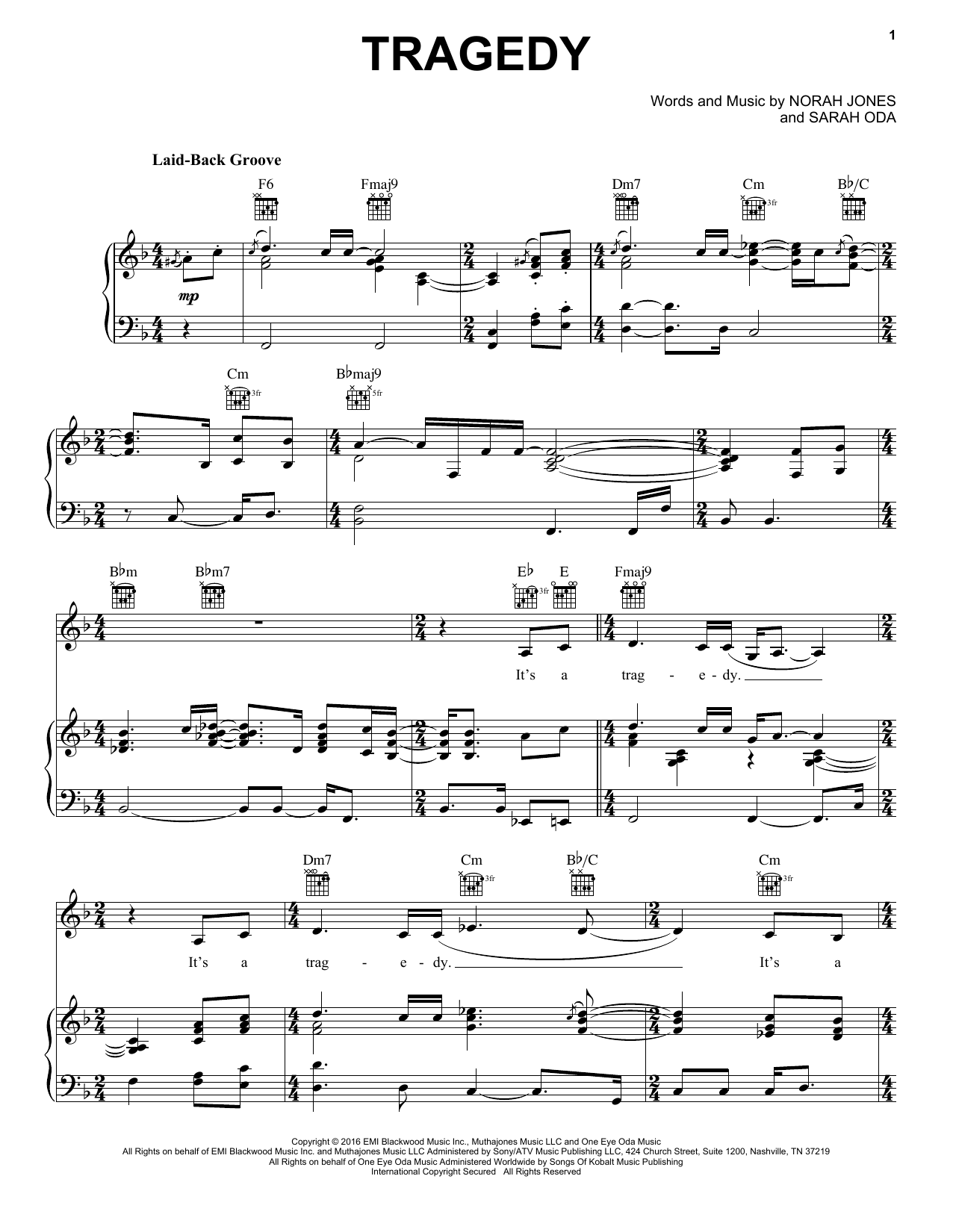 Norah Jones Tragedy sheet music notes and chords. Download Printable PDF.