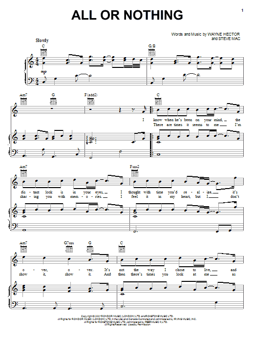 O town all or nothing sheet music pdf chords piano vocal