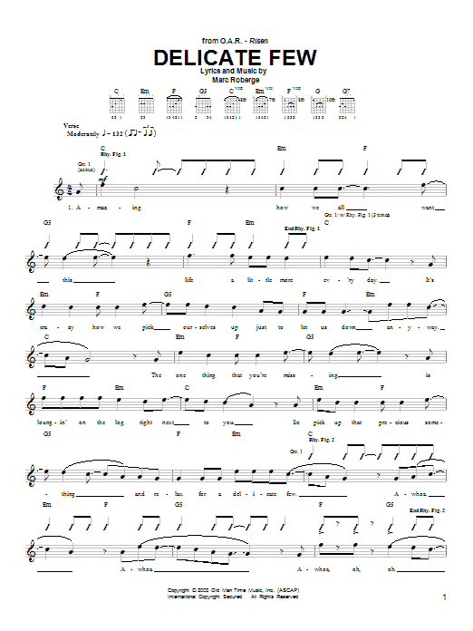 O.A.R. Delicate Few sheet music notes and chords arranged for Guitar Tab