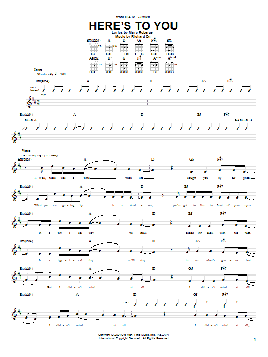 O.A.R. Here's To You sheet music notes and chords. Download Printable PDF.