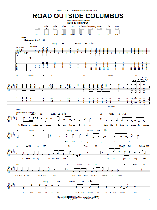 O.A.R. Road Outside Columbus sheet music notes and chords. Download Printable PDF.