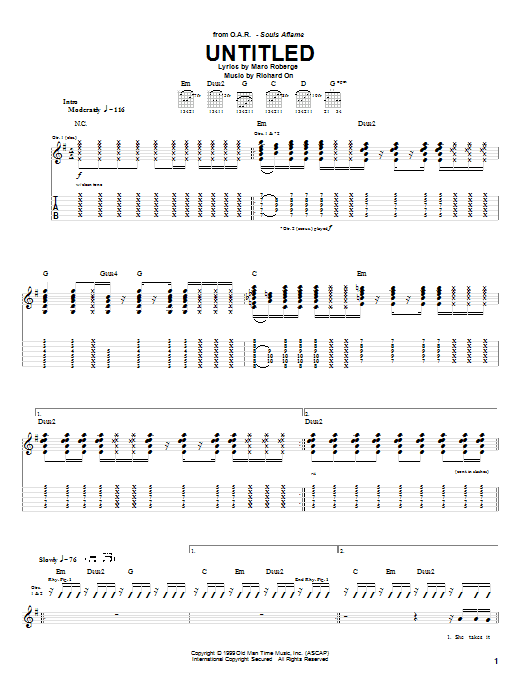 O.A.R. Untitled sheet music notes and chords. Download Printable PDF.