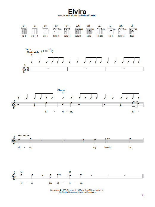 Oak Ridge Boys Elvira sheet music notes and chords. Download Printable PDF.