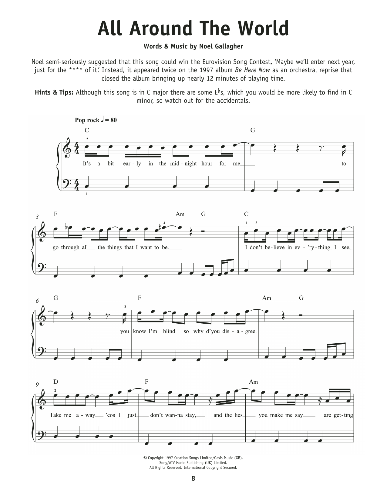 Oasis All Around The World sheet music notes and chords. Download Printable PDF.