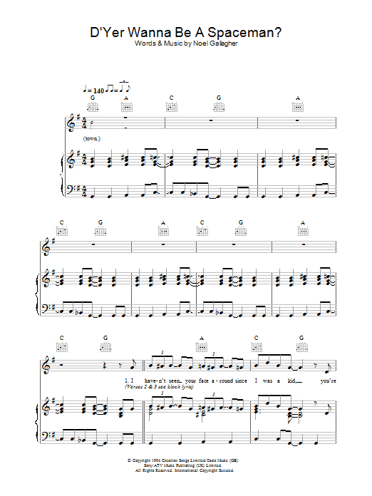 Learn to play Oasis D'Yer Wanna Be A Spaceman? sheet music for Piano, Vocal & Guitar (Right-Hand Melody) in minutes. Oasis D'Yer Wanna Be A Spaceman? sheet music notes and chords. Download Printable PDF.