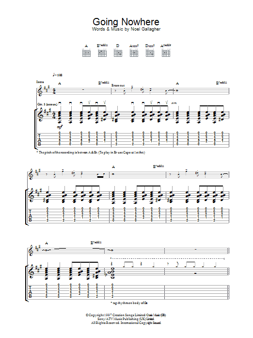Learn to play Oasis Going Nowhere sheet music for Guitar Tab in minutes. Oasis Going Nowhere sheet music notes and chords. Download Printable PDF.